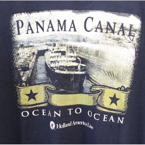 Panama Canal T Shirt Mens 2XL Holland American Line‎ Graphic Tee Black Cotton - Picture 2 of 6
